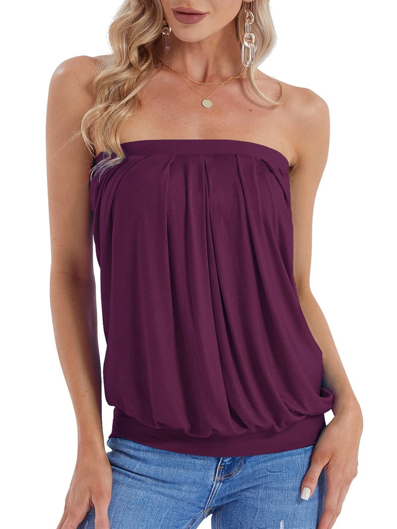 DJT Women's Tube Tops Summer Strapless Sexy Casual Bandeau Sleeveless Tank Shirts X-Large Purplish Red - Image 1